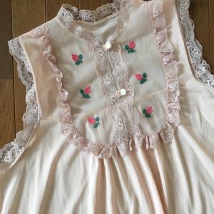 Vtg Night Gown Dress sheer Lace Lingerie Peach